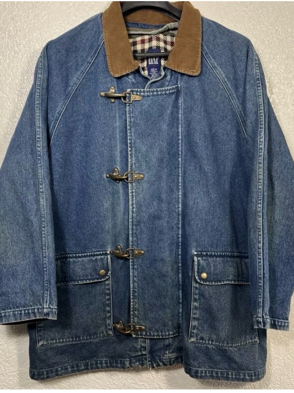 Gap Vintage Distressed Denim Fireman Jacket, Size XL